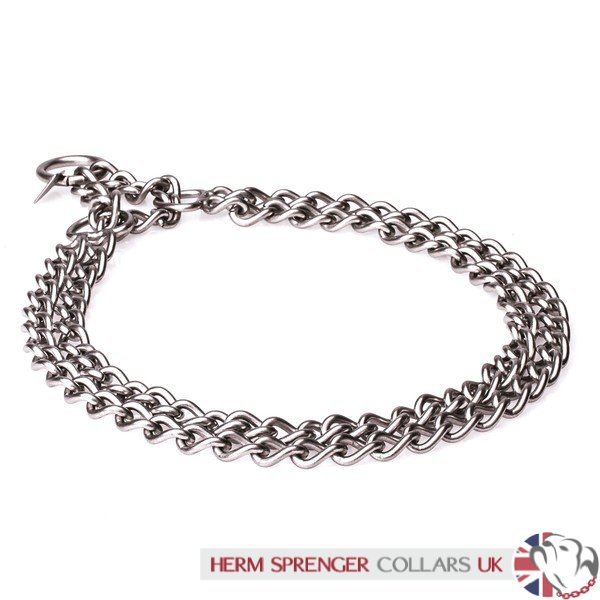 "Manners Maker" Stainless Steel Double Chain Dog Collar with Martingale Loop, 3 mm